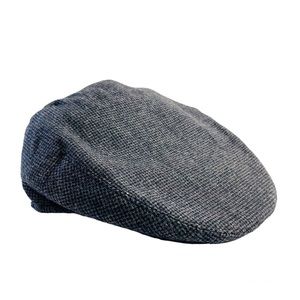 Wool Newsboy Cabbie Flat Snap Cap Gray Black Tweed Houndstooth Hat Lined London
